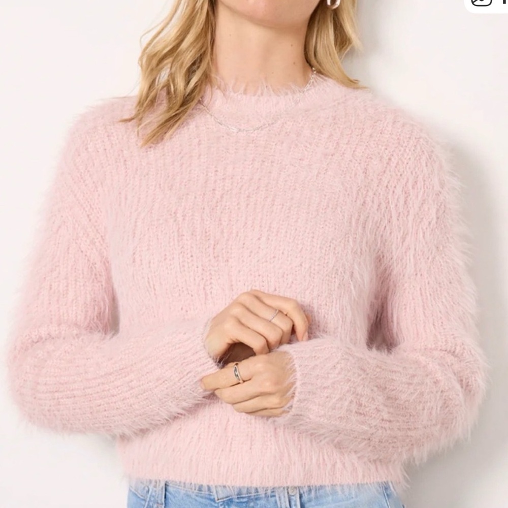 Velvet by Graham & Spencer Soft Furry Pink Crew Neck Sweater